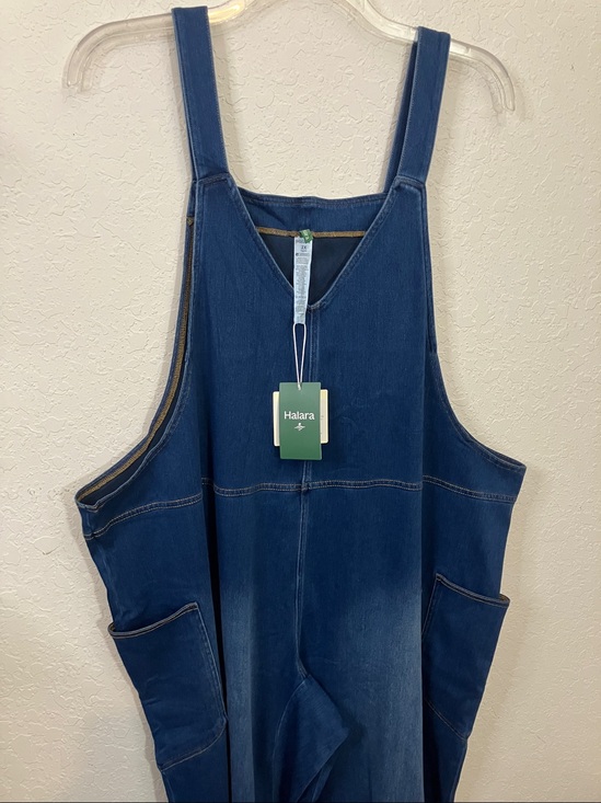 HALARA Pants - Halara Flex v-neck washed Blue Denim sleeveless overalls